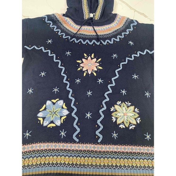 Maggie Lawrence Women's Blue Pastels Embroidered Long Sleeve Hooded Hoodie Large - Picture 5 of 13